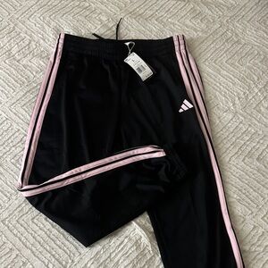 Adidas Black Joggers with Baby Pink Stripes